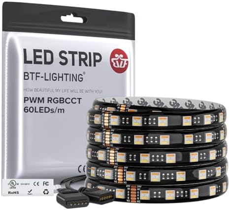 BTF-LIGHTING RGBCCT LED Strip UL Listed 16.4ft 60LED/m 300LED DC24V IP65 by BTF-LIGHTING