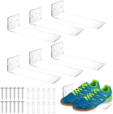 6 Pcs Acrylic Floating Shoe Display Shelves, Clear Wall Mount Levitating Sneaker Shelf for Collection Storage, Maximize Space in Bedroom Hallway Gaming Room by Unknown