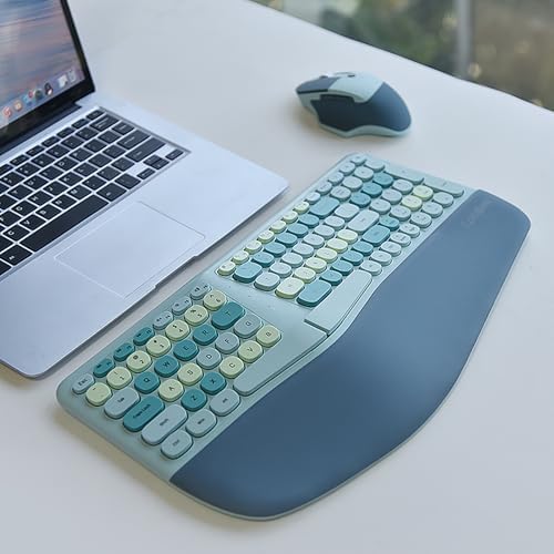 Wireless Ergonomic Keyboard and Mouse Combo with PU Wrist Rest, Carpal Tunnel Keyboard, 2.4G Colorful Split Ergo Keyboard, Comfortable Natural Typing, Compatible with PC/Laptop (Blue) - Image 3