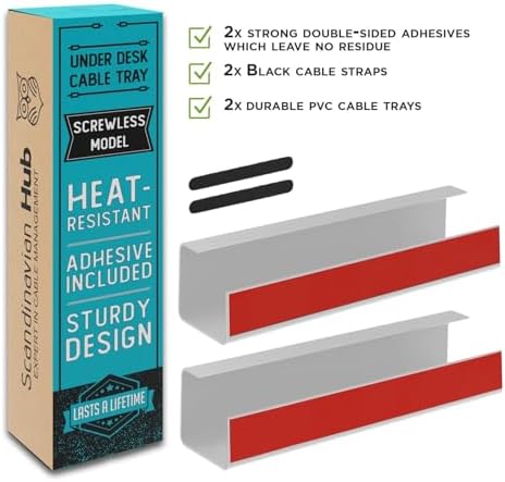 Scanfield Under Desk Cable Management Tray, No-Screw, 17-Inch, 2-Pack White - Image 5