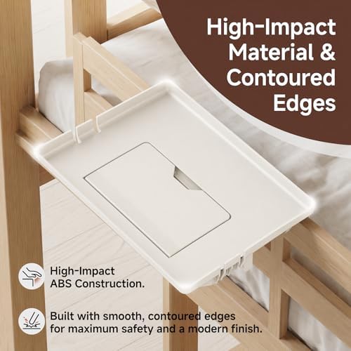COOL-ANGLE Bedside Shelf for Bunk Bed & College Dorm, 13x9.5 Clamp-On Floating Nightstand with Hidden Storage & Cable Management, Fits Bed Rails up to 2.9", White - Image 6