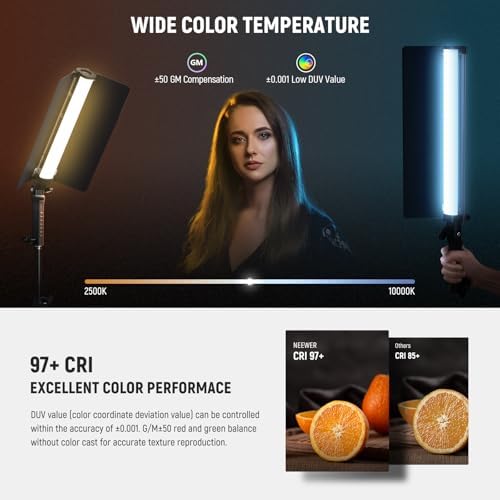 NEEWER RGB2 LED Tube Light Stick with Metal Barndoor, Handle, Touch Bar/APP/2.4G Control, Rechargeable Magnetic Handheld RGB Video Light, 2500K-10000K CRI98+ Dimmable Photography Lighting, 18 Scenes - Image 4