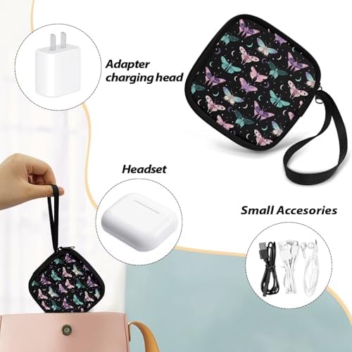 Butterfly and Moon Headphone Carrying Case Storage Bag Pouch for Bluetooth Wireless Headphones, Cords, Cable, Earbuds, Charger, USB Flash Driver, MP3 - Image 6