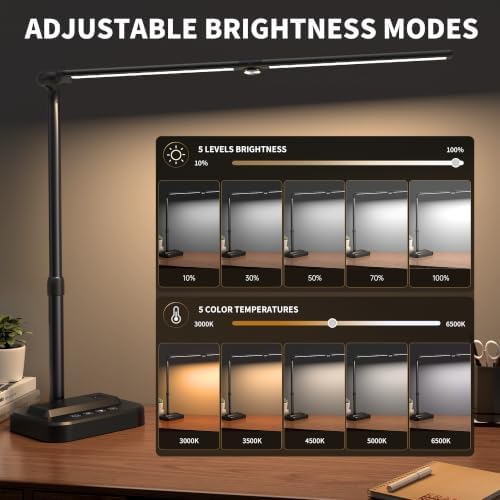 SIBRILLE LED Desk Lamp, Ultra Wide Computer Light, Dimmable Desk Light with USB Fast Charging, Adjustable Foldable Eye Caring Office Desk Lamp for Monitor Work Gaming Home Study - Image 5