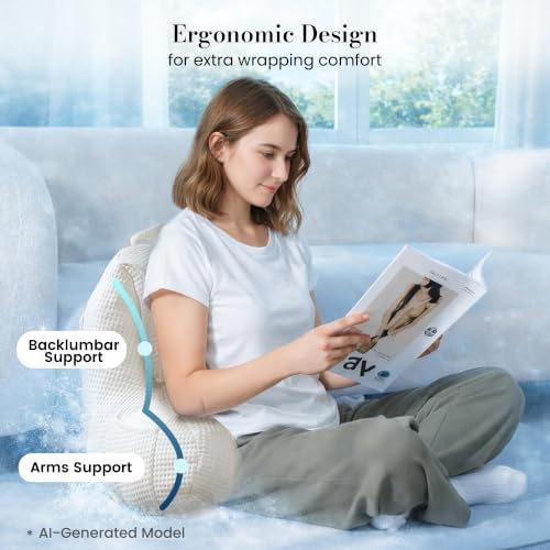 Adjustable Firmness Waffle Back Support Cooling Reading Pillow, Ivory, 17" - Image 4