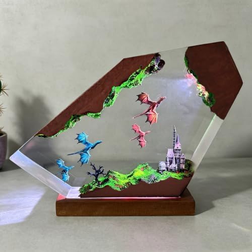Epoxy Dragon Resin Lamp, Handmade Resin Night Light with USB Port by MASDEC