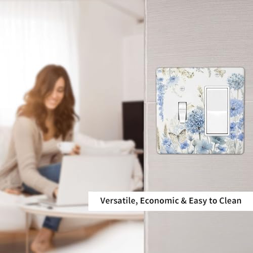 Decorative Outlet Covers Blue Floral Hydrangea Watercolor Wildflower 2-Gang Combo Light Switch Cover Plate Single Toggle/Rocker Wall Plate Plug Switch Plate Covers for Bathroom Decor - Image 6