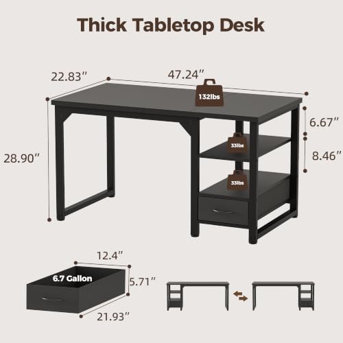 Mericonia 48" Reversible Computer Desk with Drawer, 1" Thick Office Desk - Image 2