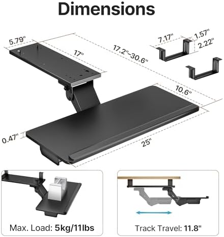 PEGZONE Keyboard Tray Under Desk Slide Out, 25 x 11 inch, Black - Image 6