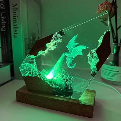 Epoxy Ice Dragon Resin Lamp, Handmade Resin Night Light with USB Port - Image 3