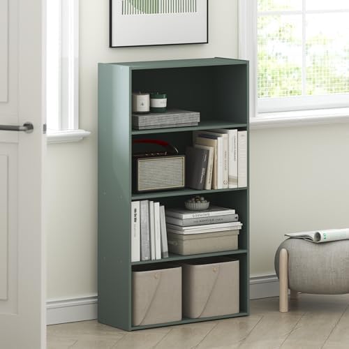 Furinno PASIR Book Shelf, 3-Tier Bookshelf, Storage Shelves Bookcase, 9.7 x 23.7 x 31.5, for Living Room, Bedroom, Home Office, Sage Green - Image 2