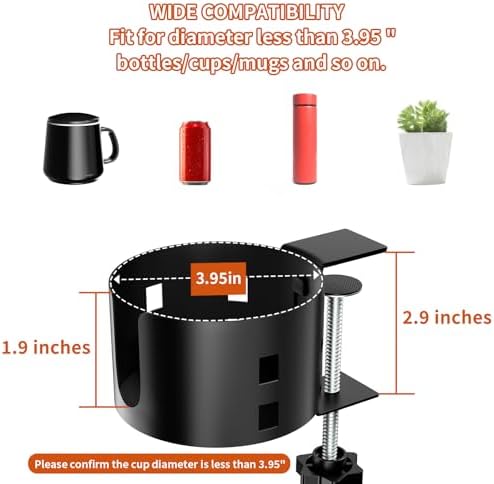 OOKUU 2 Pack Large Desk Cup Holder, Anti-Spill Cup Holder for Desk or Table, Sturdy and Durable, Easy to Install, Enough to Hold Coffee Cups, Water Bottles, Gaming PC Office Accessories, Black - Image 6