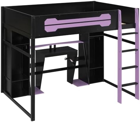 Merax Full Size Gaming Loft Bed with Desk and Built-in Wardrobe & Cabinets - Image 7