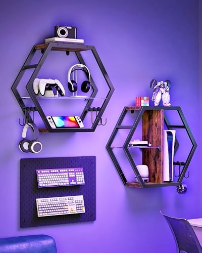 CHOEZON 18.9 inch Gaming Floating Shelves, Hexagon Shelves, Set of 2 - Image 3