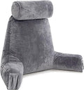 Husband Pillow Medium Reading Pillow with Arms - 23" Backrest for Sitting Up in Bed - Firm Support Bed Rest Pillow for Adults, Neck Roll, Removable Cover - TV, Reading, Lounging - Dark Grey by HusbandPillow