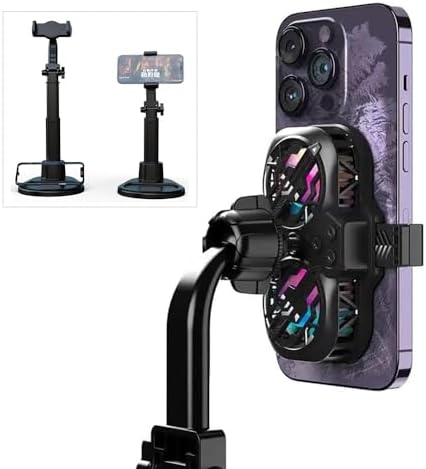 Cell Phone Stand with Phone Cooler, Height Adjustable Desktop Cell Phone Stand with Cooling Fan for Live Streaming, Compatible with All iPhone Android Phones by LiuBaiWuQuStars