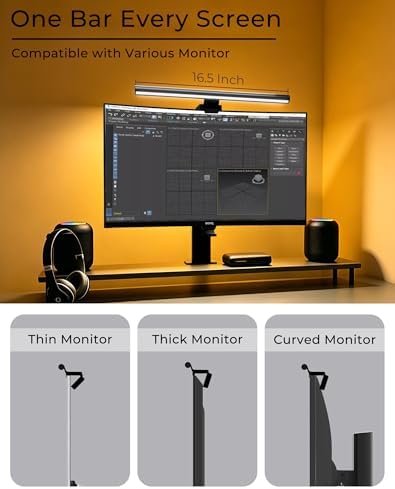 17.5" Monitor Light Bar for Flat & Curved Screens (0.3"-1.4"), Ultrawide Eye-Care Desk Lamp with Asymmetric No-Glare Light, Stepless Dimming, Premium Aluminum Screen Bar for Home Office - Image 4