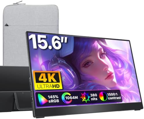cocopar Portable Monitor 15.6 Inch 4K UHD 60Hz 145% sRGB Travel Monitor with Speaker HDMI USB-C Second Screen for Laptop MacBook Surface PC Xbox PS4/5, VESA Mountable, with Kickstand by cocopar