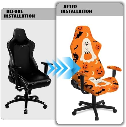 Cute Ghost Gaming Chair Covers Slipcovers Set of 4 Halloween Pumpkin Computer Game Chairs Cover with Armrest Trick or Treat Bats Office Chairs Slipcovers for Home Office Holiday - Image 4