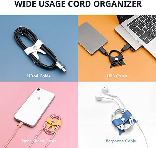 SenseAGE 5 Pack Cord Organizer, Bow Cord Keeper, Cable Organizer USB Holder, Leather Cable Management, Cable Straps, Earphone Winder, Storage Straps for Electronics, Earbuds, Small, Black - Image 2