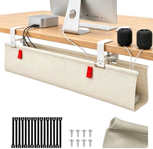 Under Desk Cable Management No Drill – 48" L x 6" W Cord Organizer, Upgraded Silicone Pads (No Scratch!), 16 Cable Slots, Washable PE Honeycomb Base, Fits Desks 0–2.1" Thick, Beige by Unknown