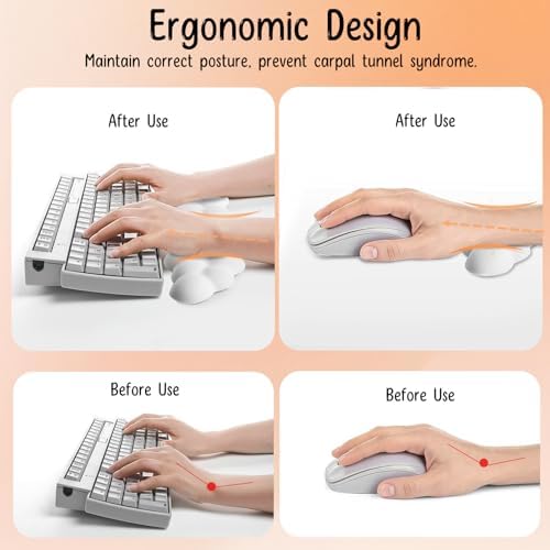 Keyboard Wrist Rest Mouse Wrist Support Set, Cloud Keybroad Wrist Rest Pad with Non-Slip PU Base, Memory Foam Wrist Rest for Pain Relief Computer Laptop Gaming Home Office, White - Image 2