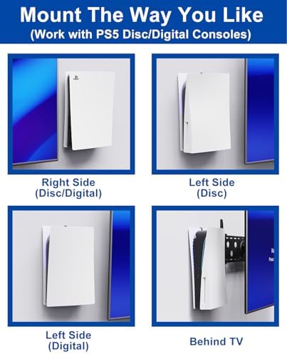 PS5 Wall Mount for PlayStation 5 Console - Sleek Hidden Design for Mounting Near or Behind TV, 2 Controller & Headset Holders Included (PS5 Original/PS5 Pro) - Image 3
