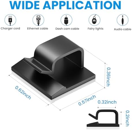 30 Pcs Small Black Adhesive Cable Clips for Cord Management Under Desk Nightstand Phone PC Charger Plug Speaker TV Cord Holder Keeper Hook Wall Wire Organizer Car Dash Cam Ethernet Christmas Light - Image 2