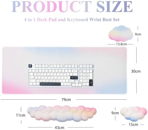 Gaming Desk Mat with Keyboard Wrist Rest Set, 4 in 1 Mouse Pad Set | Large Mouse Pad & Cloud Keyboard Wrist Rest& Mouse Wrist Rest&Coaster, Comfort and Support for Typing and Gaming - Image 7