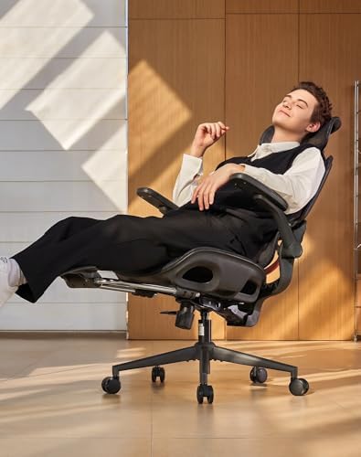 SIHOO B100 PRO Ergonomic Office Chair with Footrest, Mesh Office Chair with Adaptive Lumbar Support, Computer Chair with Wide Headrest, Desk Chair with 360° Rotatable Flip-Up Armrests, Jet Black - Image 2