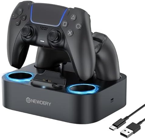 NEWDERY for PS5 Controller Charger Station Compatible with Dualsense Edge, Fast Charging Dock Stand with Cable, Dual Charging Station for PlayStation 5 & DualSense Edge Controller by NEWDERY