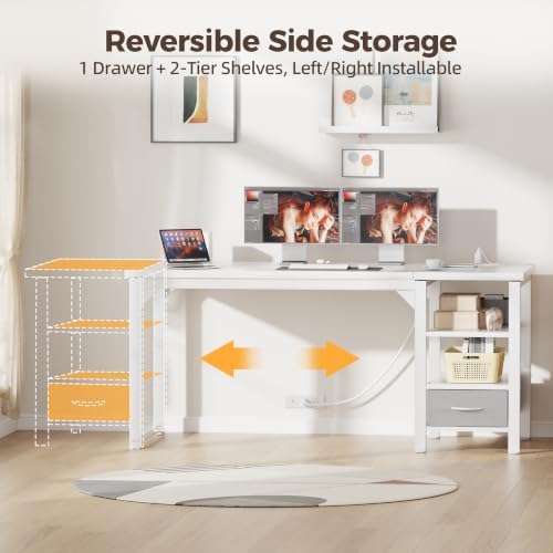 Mericonia 54" Reversible Computer Desk with Drawer, 1.2" Thick Office Desk - Image 5