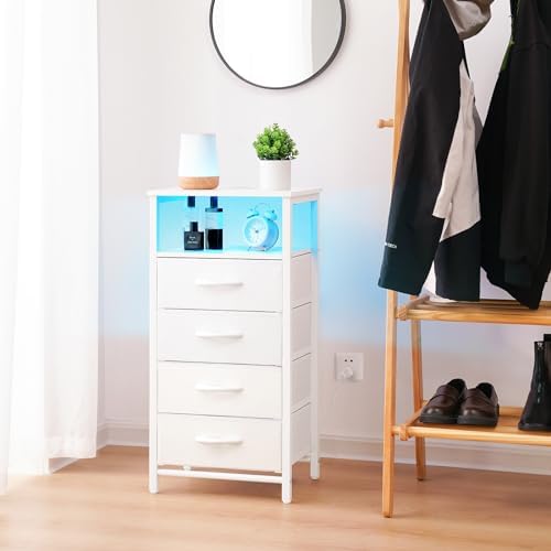 Yoobure Night Stand - LED White Nightstand with Charging Station for Dorm - Image 2