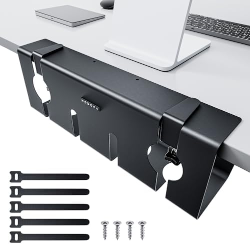 NODOCA No Drill Under Desk Cable Management Tray, 17'' Wire Management, Punch-Free Clamp on, Metal Cable Tray, Wire Organizer Under Desk, Under Desk Basket for Office and Home, Black by NODOCA