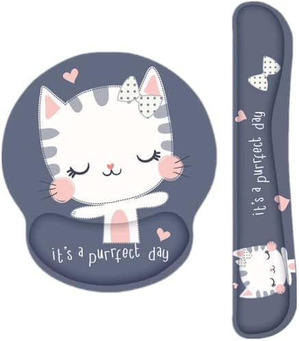 RICHEN Keyboard Wrist Rest and Mouse Pad with Wrist Support, Memory Foam Set for Computer/Laptop/Mac,Gaming and Office, Sturdy & Comfortable & Lightweight for Easy Typing & Pain Relief (Cute Cat) by RICHEN