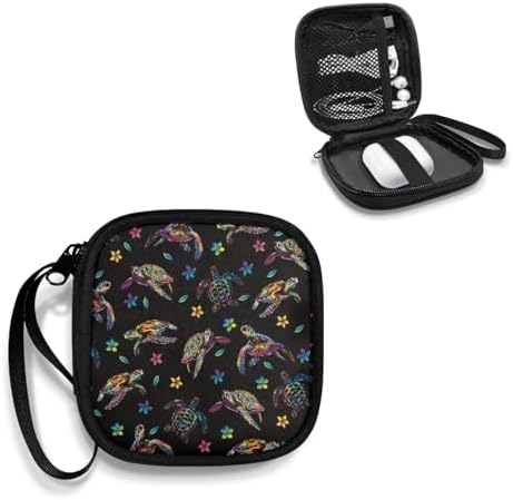 Turtle Flower Headphone Carrying Case Storage Bag Pouch for Bluetooth Wireless Headphones, Cords, Cable, Earbuds, Charger, USB Flash Driver, MP3 - Image 2