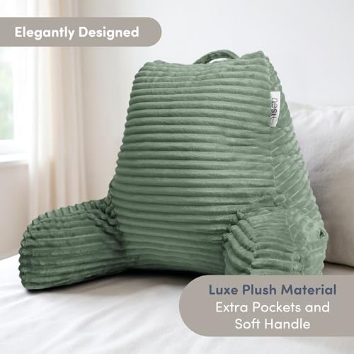 Nestl Reading Pillow with Shredded Memory Foam, Luxe Cut Plush Back Pillow for Sitting Up in Bed, Back and Arms Adjustable Support for Adult & Teens, Backrest Pillows with Washable Cover Sage Green - Image 3