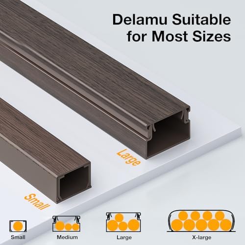 Delamu 157in Cord Covers for Wires on Wall, One-Cord Cord Hider, TV Cord Hider for Wall Mounted TV, Wire Hider Wire Covers for Cords on Wall, Cable Management for Home & Office, W0.55 H0.4in, DarkWood - Image 6