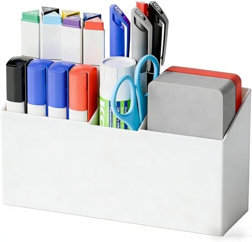 Yieach Magnetic Dry Erase Marker Holder for Whiteboard,Expo,Refrigerator,Fridge,Non Slip Magnet Pencil Holder,Wall Mounted Acrlic Pen Holder with Adhesive,Classroom and Locker Magnetic Organizer,White by Yieach