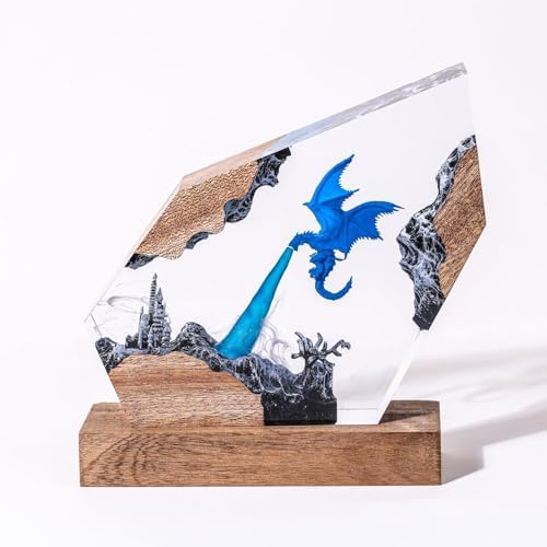 Epoxy Ice Dragon Resin Lamp, Handmade Resin Night Light with USB Port by MASDEC