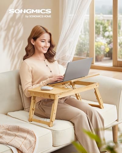SONGMICS Bed Laptop Desk, Folding Bed Table Adjustable Angle and Height - Image 2