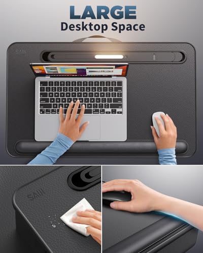 SAIJI Lap Desk with LED Light, Portable Laptop Tray with Cushion - Image 4