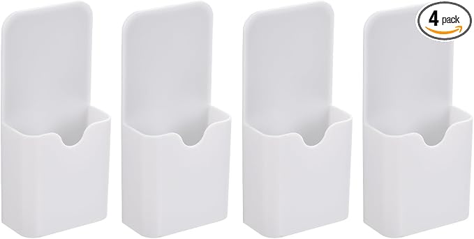 PATIKIL 4pcs Magnetic Pen Marker Holders, 50x27mm Dry Erase Marker Pencil Holder Cup Organizer for Classroom Home Office Refrigerator Whiteboard Locker, White, 4x2x1 by PATIKIL