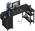 Lufeiya L Shaped Gaming Desk with Drawers & Storage Shelves, 55 Inch Corner Computer Desk with Power Outlet for Home Office Bedroom, L-Shaped Teen PC Desks with Fabric Drawer, Black by LUFEIYA