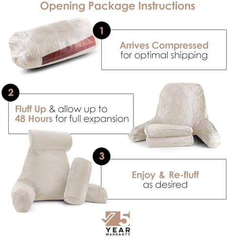 Nestl Reading Pillow with Portable Laptop Lap Desk - Shredded Memory Foam Back Support Pillow for Sitting Up in Bed and Couch Rest Pillows with Arms, Bed Tray Table with Foldable Legs, Linen - Image 4