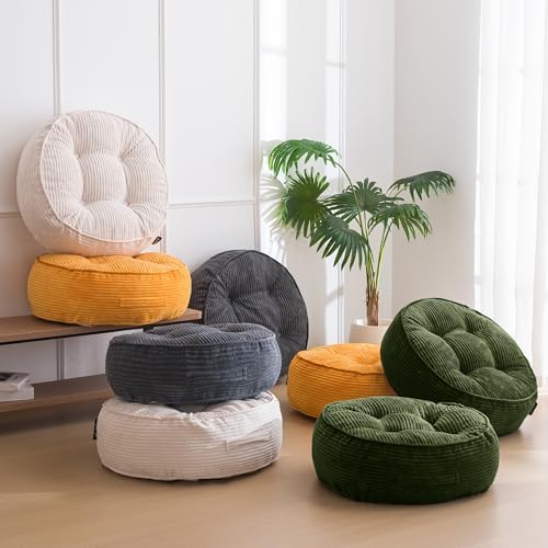 HIGOGOGO 8" Extra Thick Floor Pillow Cushion for Adults, Meditation Cushion Pillow, Large Round Floor Sitting, Tufted Corduroy Cover, for Tatami Living Room or Yoga, 22x22 Inch, Dark Green - Image 6