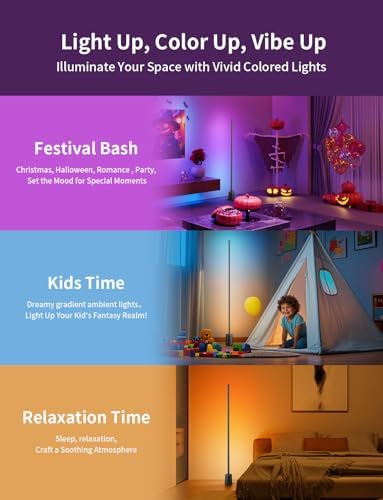 Ailofy Corner Floor Lamp, 1500lm RGBW Corner Lamp Work with Alexa & Google Assistant, 16 Million DIY Colors, Sync with Music, App Control, Modern LED Floor Lamp for Living Room & Bedroom, Black - Image 4