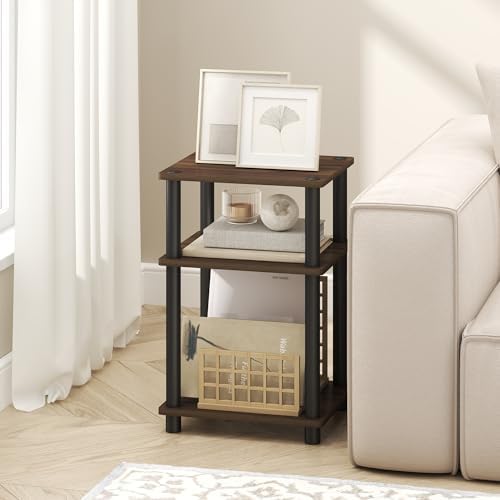 Furinno Turn-N-Tube 3-Tier Toolless Side Table, Compact, Brown Walnut - Image 2