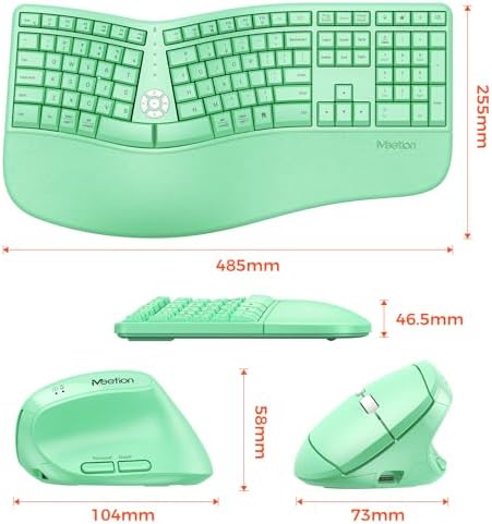 MEETION Ergonomic Keyboard Mouse Combo, Split Design Vertical Mouse Green - Image 5