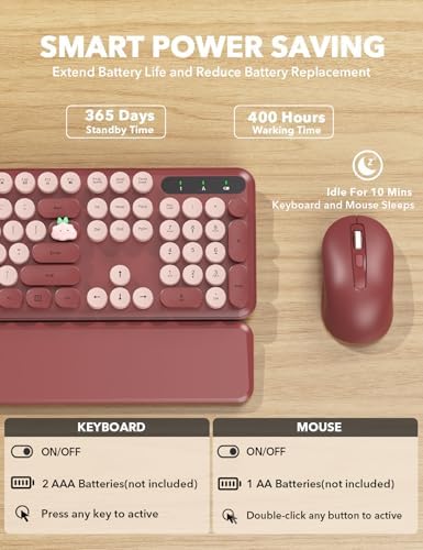 Wireless Keyboard and Mouse Combo, Cute Typewriter, Magnetic Wrist Rest - Image 5